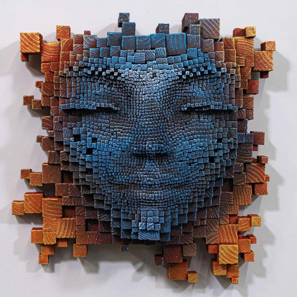 Photo of Mask #170, wood and acrylic sculpture by Gil Bruvel